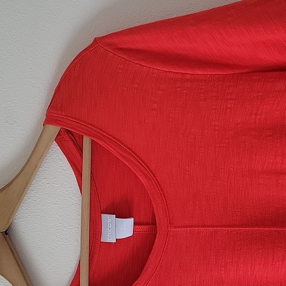 Chico's Tomato Red Slub Knit Tshirt Dress High Low Hem Size Large - Picture 2 of 8
